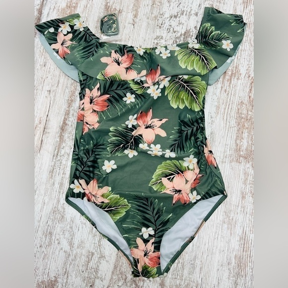 Kona Sol Women's Off Shoulder Flounce High Coverage One Piece Swimsuit - L - Picture 9 of 12